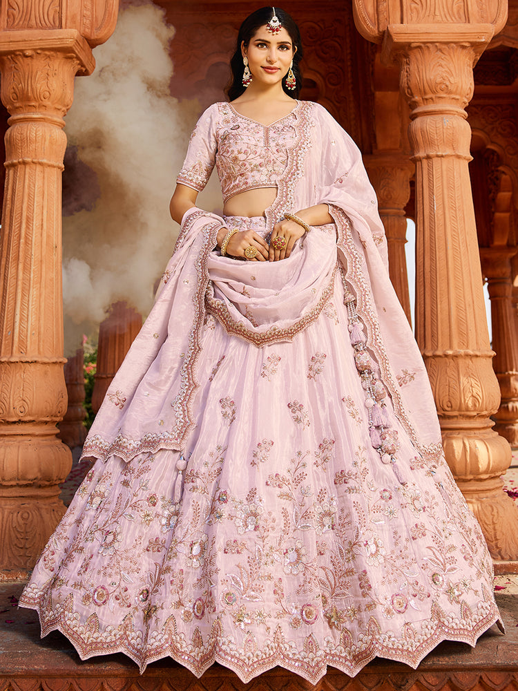 Coral Tissue Sequinse embroidery Semi-Stitched Lehenga choli & Dupatta