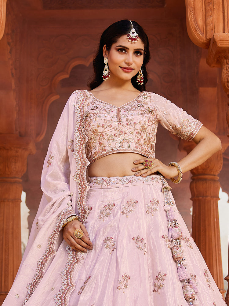 Coral Tissue Sequinse embroidery Semi-Stitched Lehenga choli & Dupatta