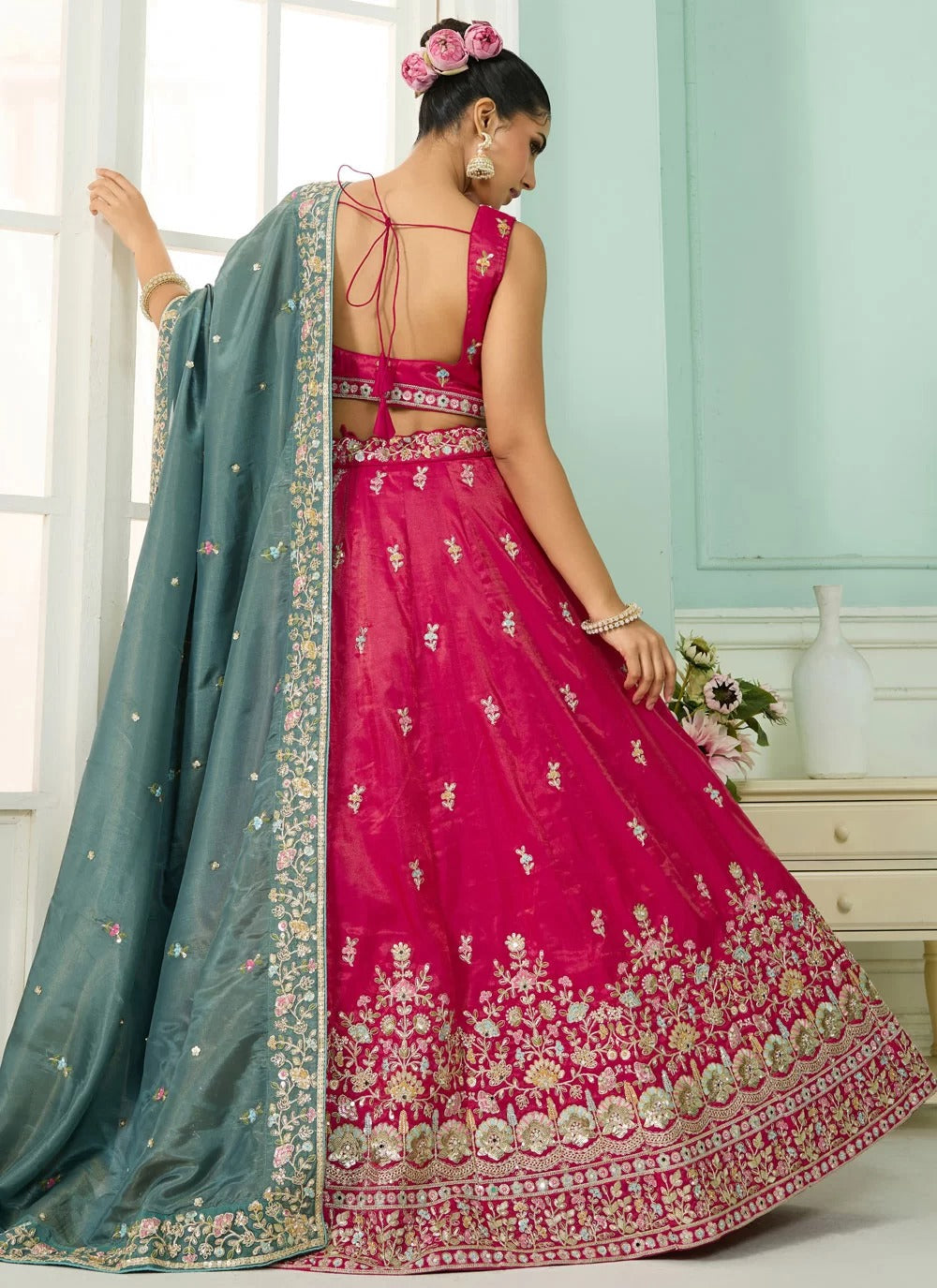 Stunning pink cosmos silk designer lehenga with beads sequin embroidery