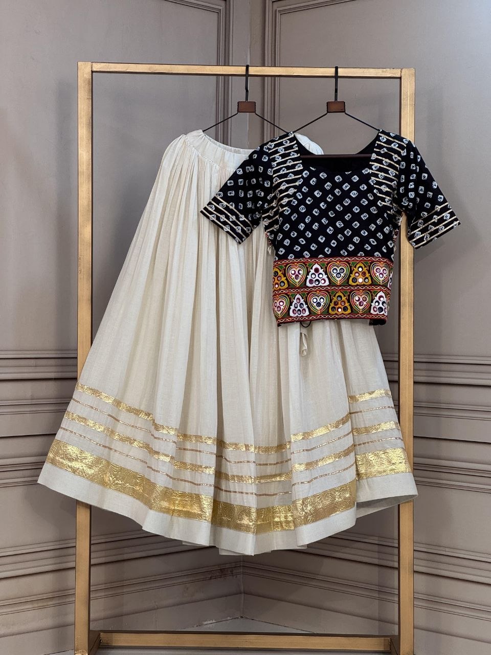 Cotton Gota Patti Bandhej Lehenga Set