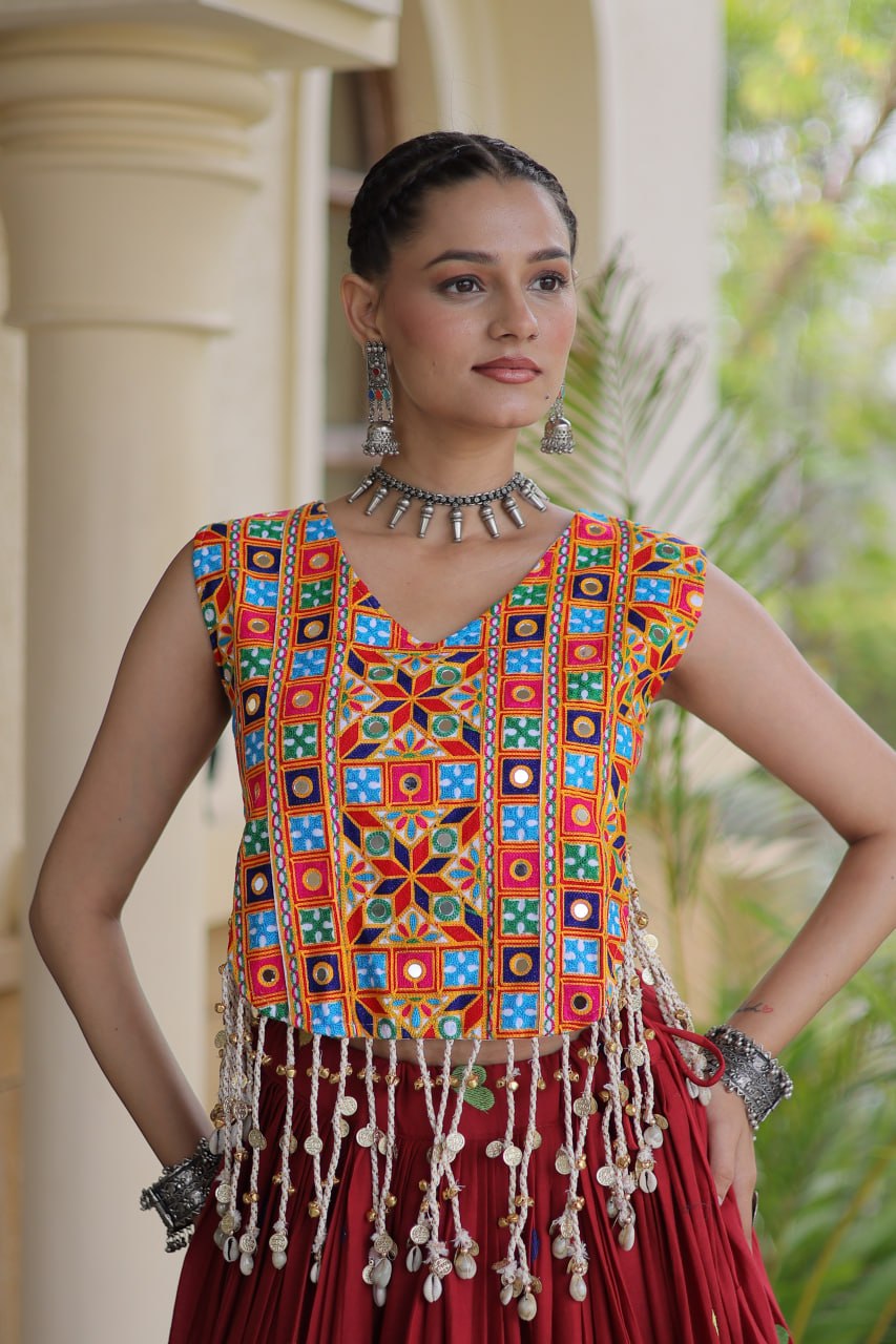 Cotton Heart Embroidered Lehenga Choli