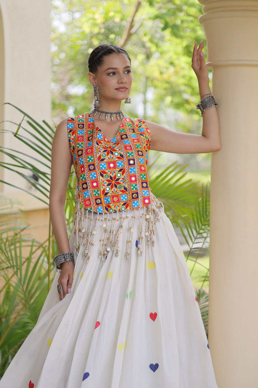 Cotton Heart Embroidered Lehenga Choli