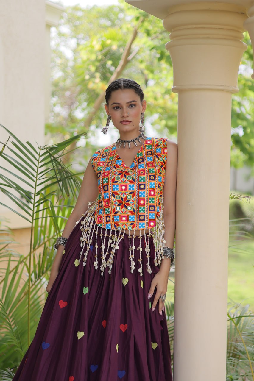 Cotton Heart Embroidered Lehenga Choli