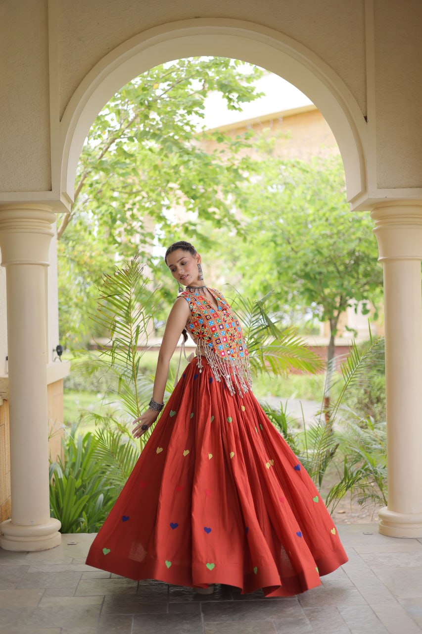 Cotton Heart Embroidered Lehenga Choli