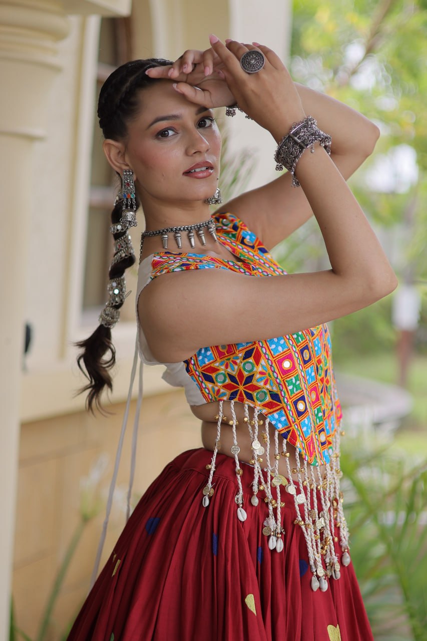 Cotton Heart Embroidered Lehenga Choli