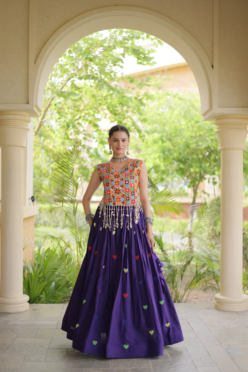 Cotton Heart Embroidered Lehenga Choli