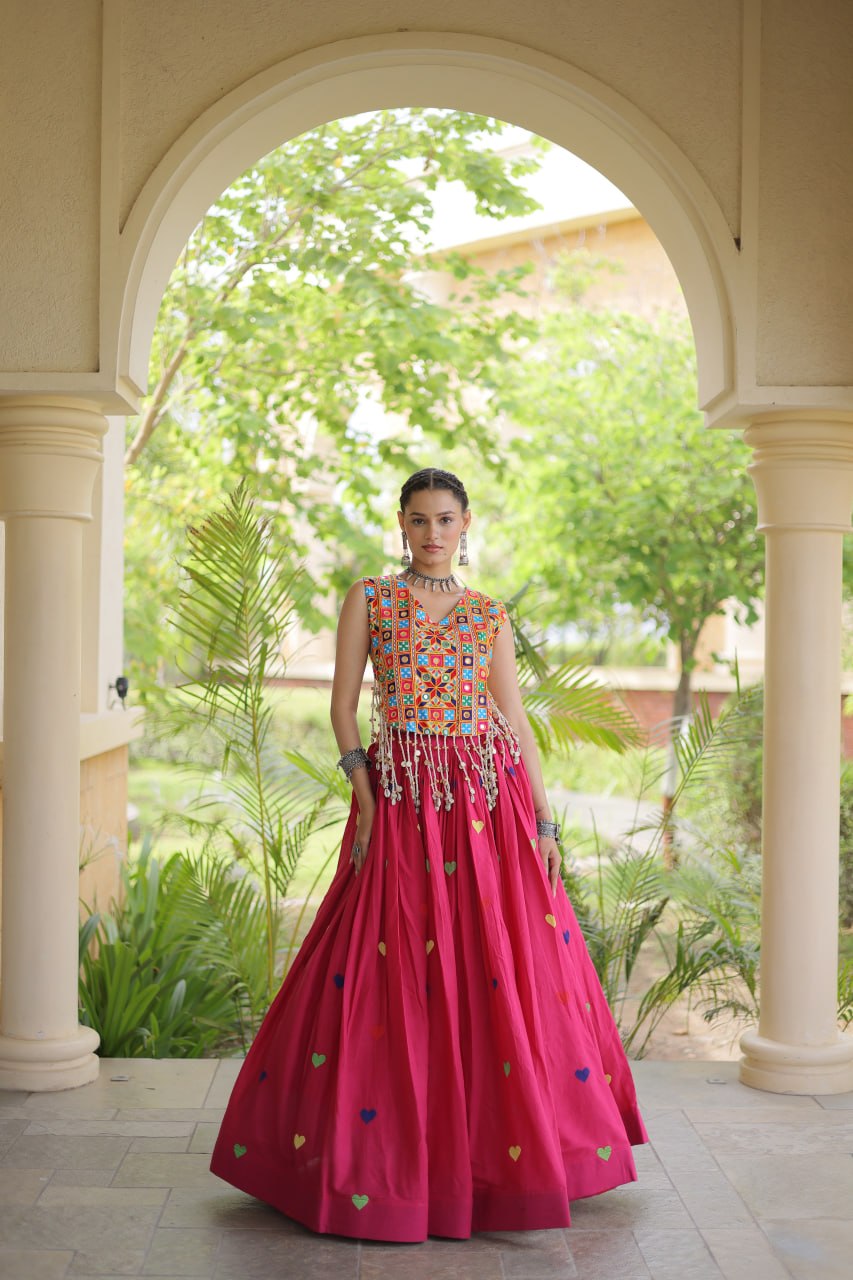 Cotton Heart Embroidered Lehenga Choli