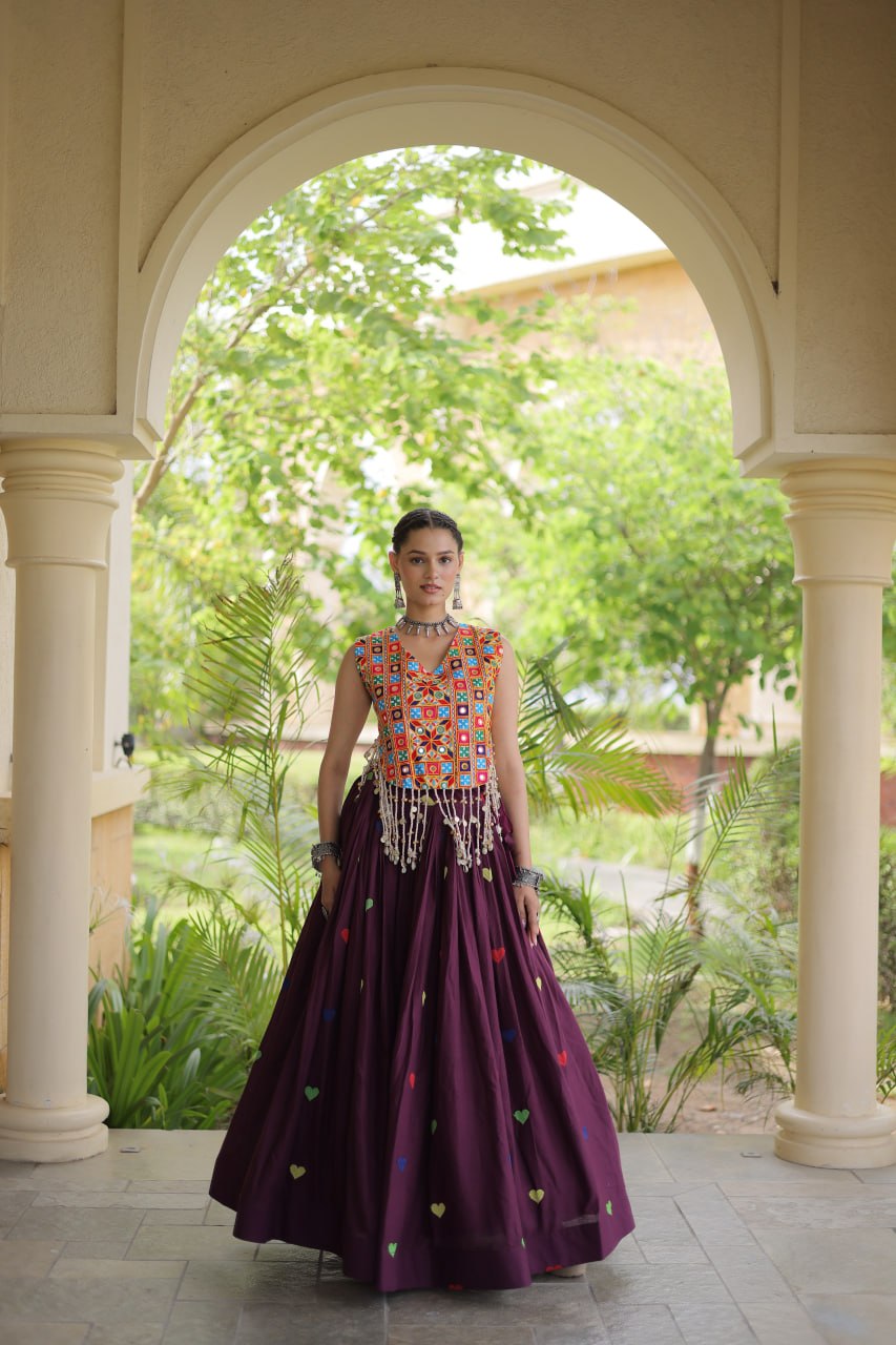 Cotton Heart Embroidered Lehenga Choli