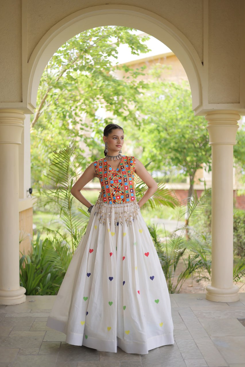 Cotton Heart Embroidered Lehenga Choli