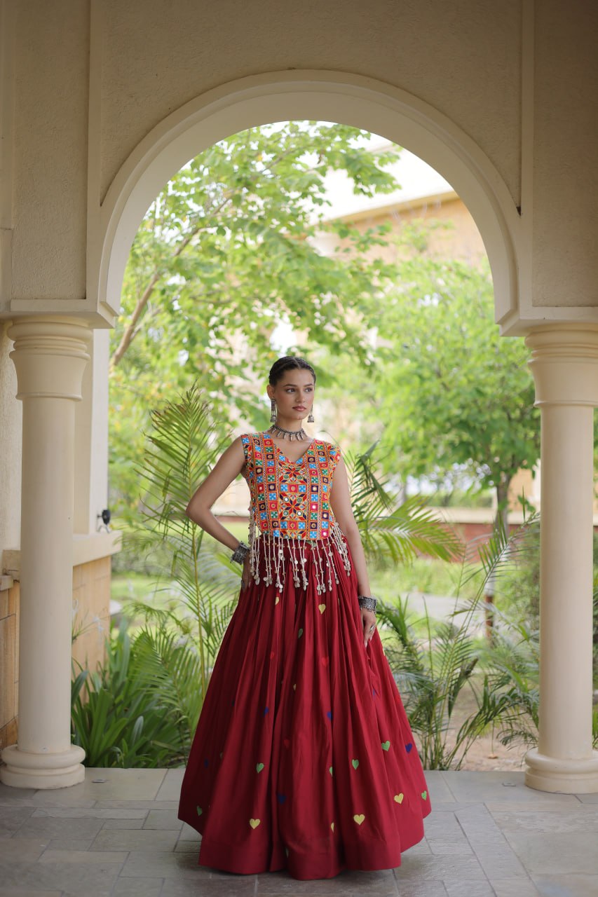 Cotton Heart Embroidered Lehenga Choli