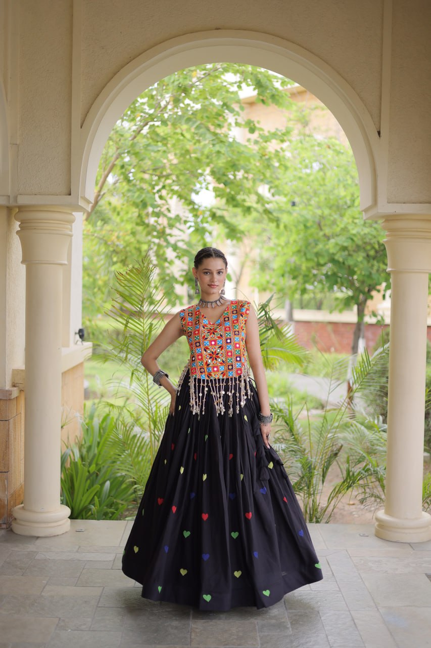 Cotton Heart Embroidered Lehenga Choli