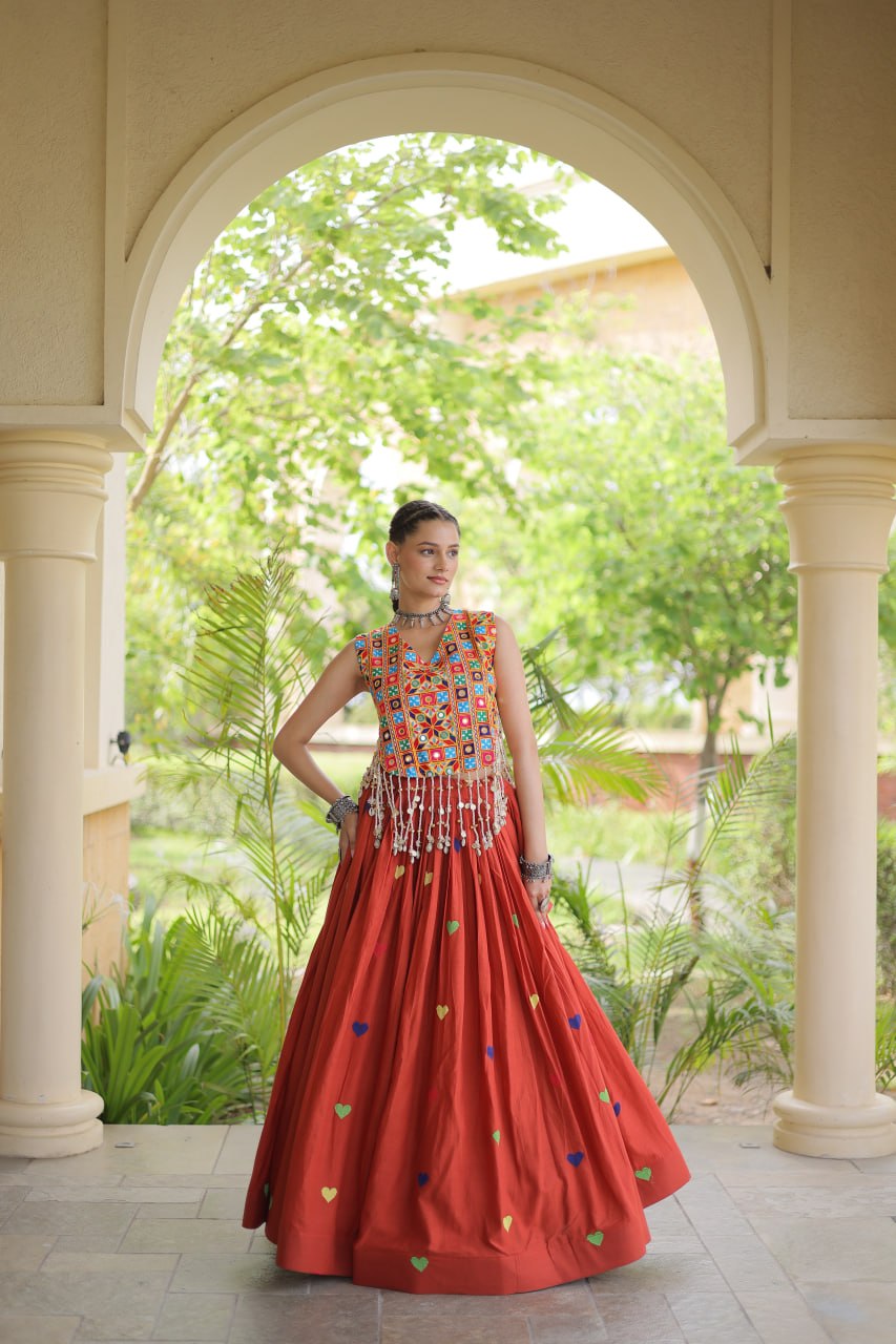 Cotton Heart Embroidered Lehenga Choli