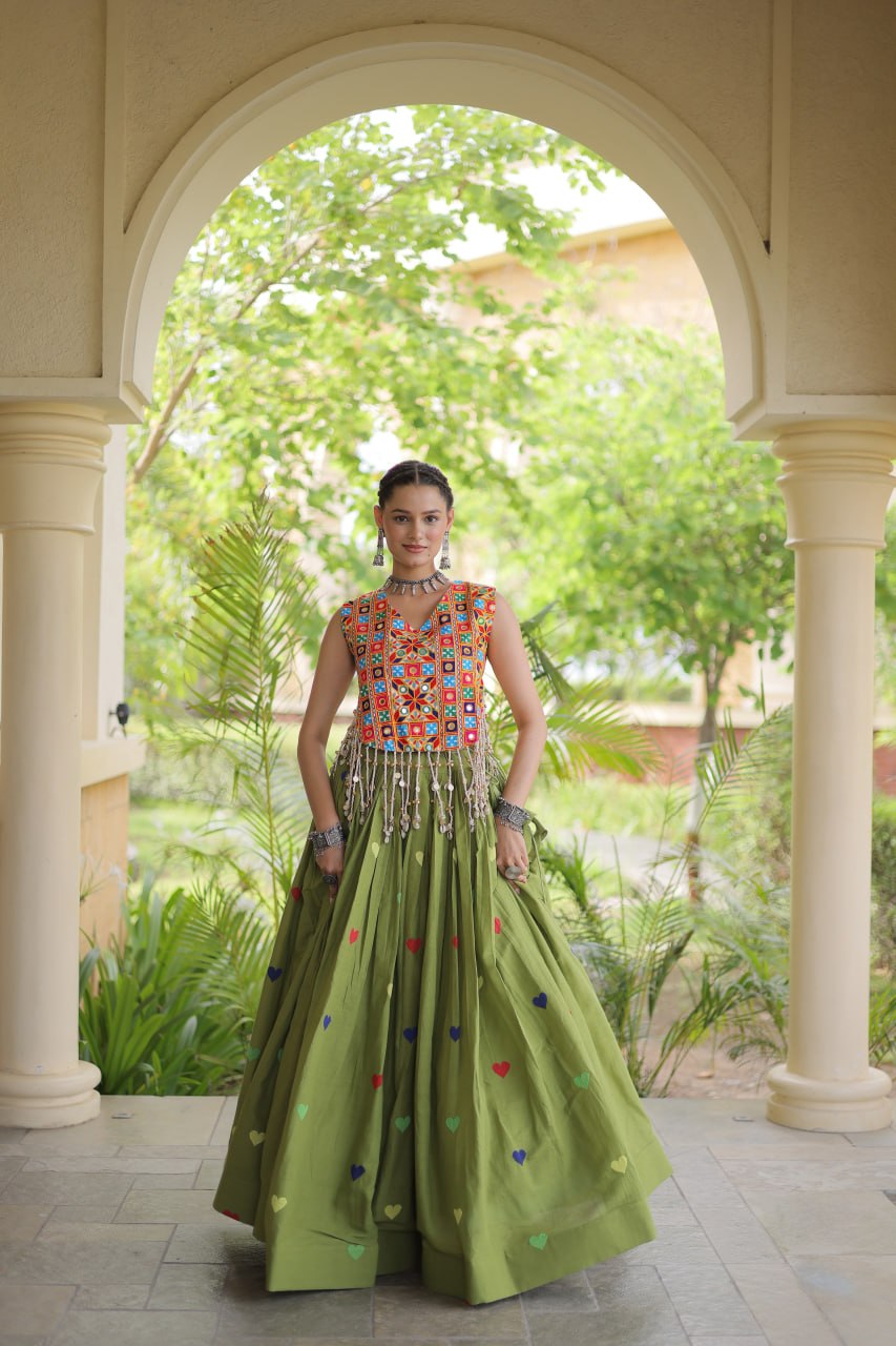 Cotton Heart Embroidered Lehenga Choli