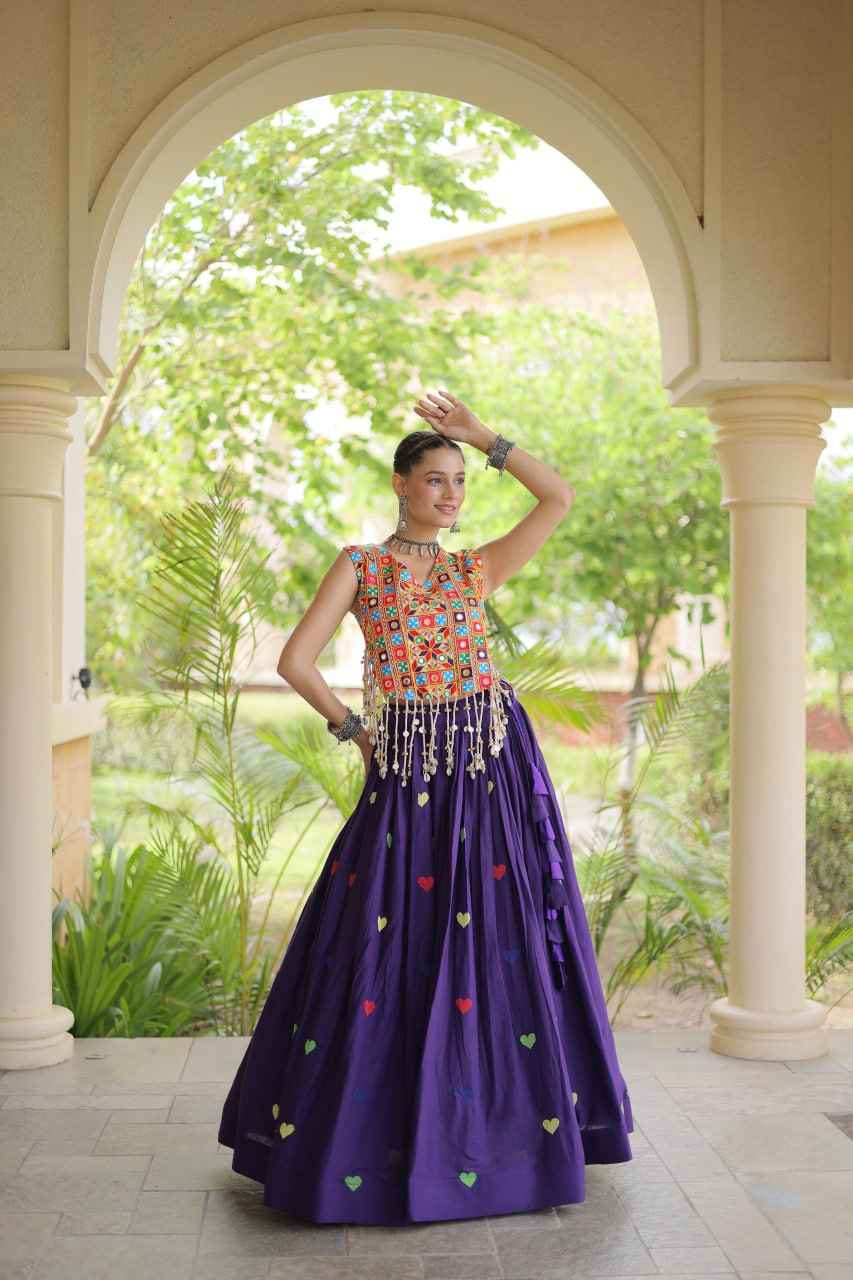 Cotton Heart Embroidered Lehenga Choli