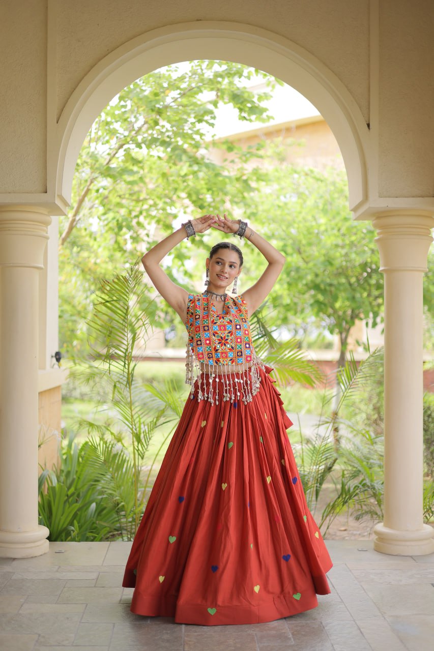 Cotton Heart Embroidered Lehenga Choli
