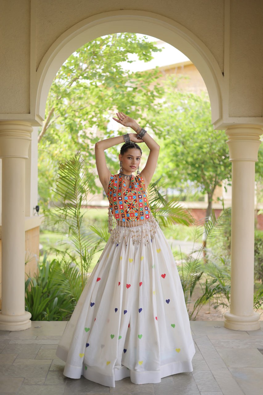 Cotton Heart Embroidered Lehenga Choli