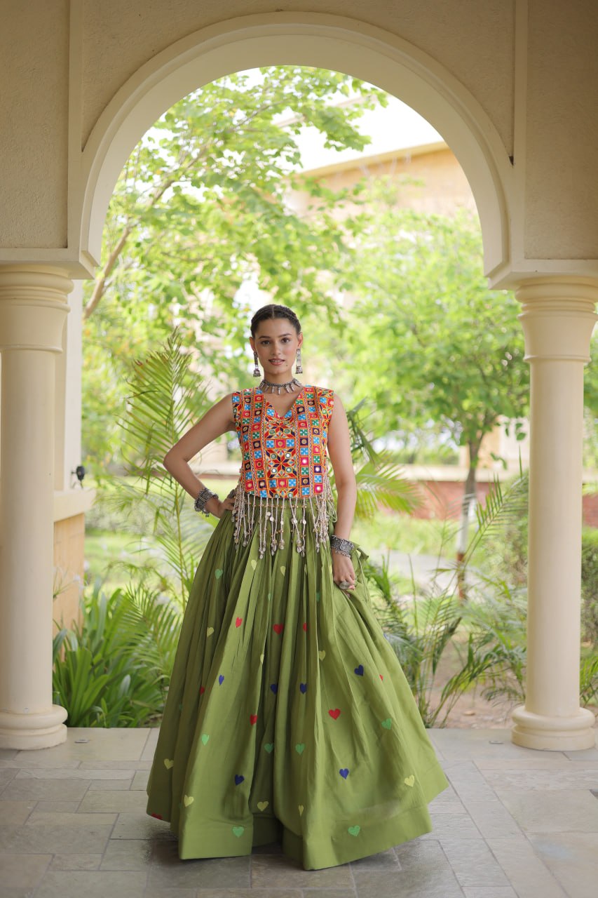 Cotton Heart Embroidered Lehenga Choli