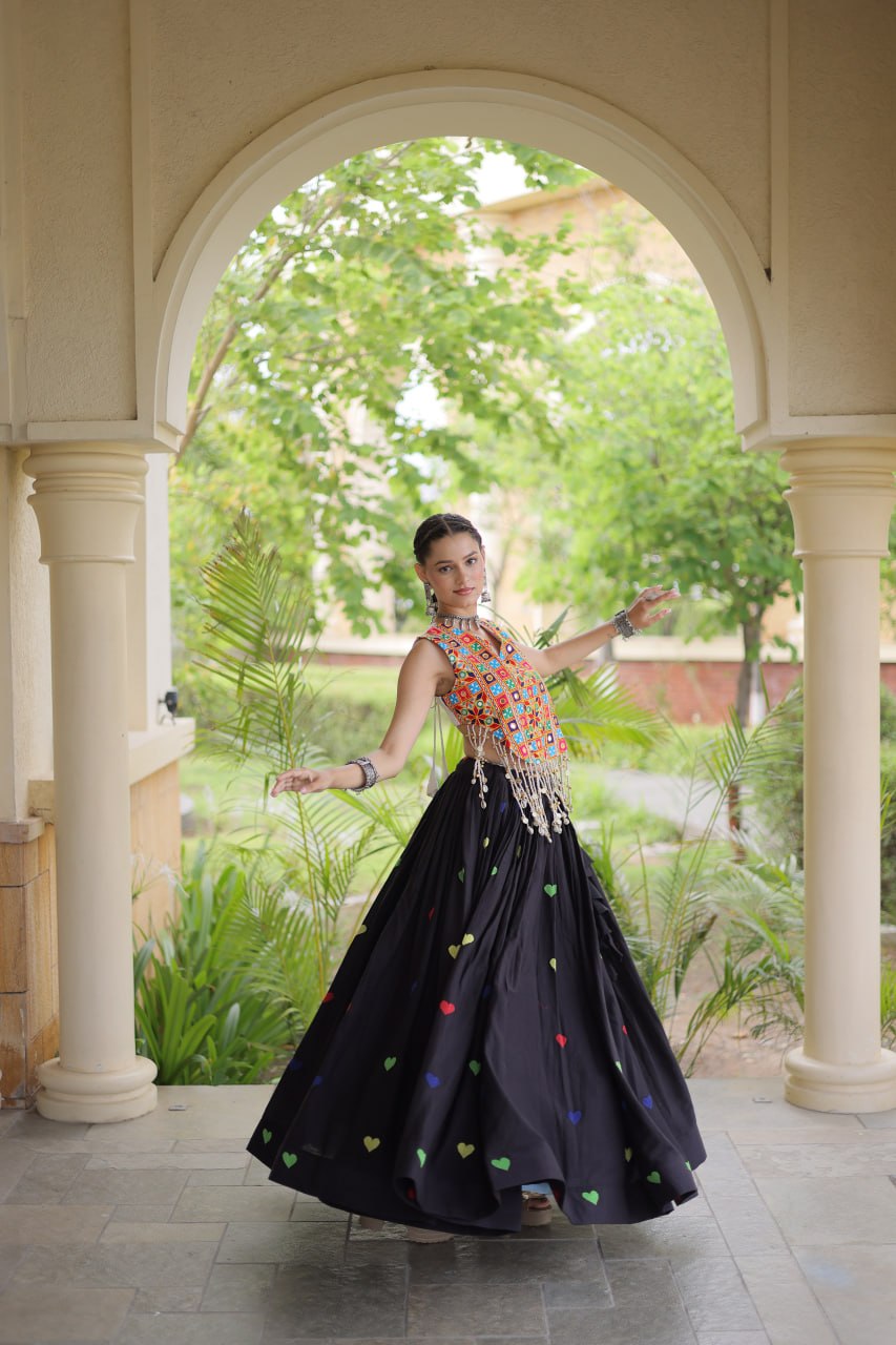 Cotton Heart Embroidered Lehenga Choli