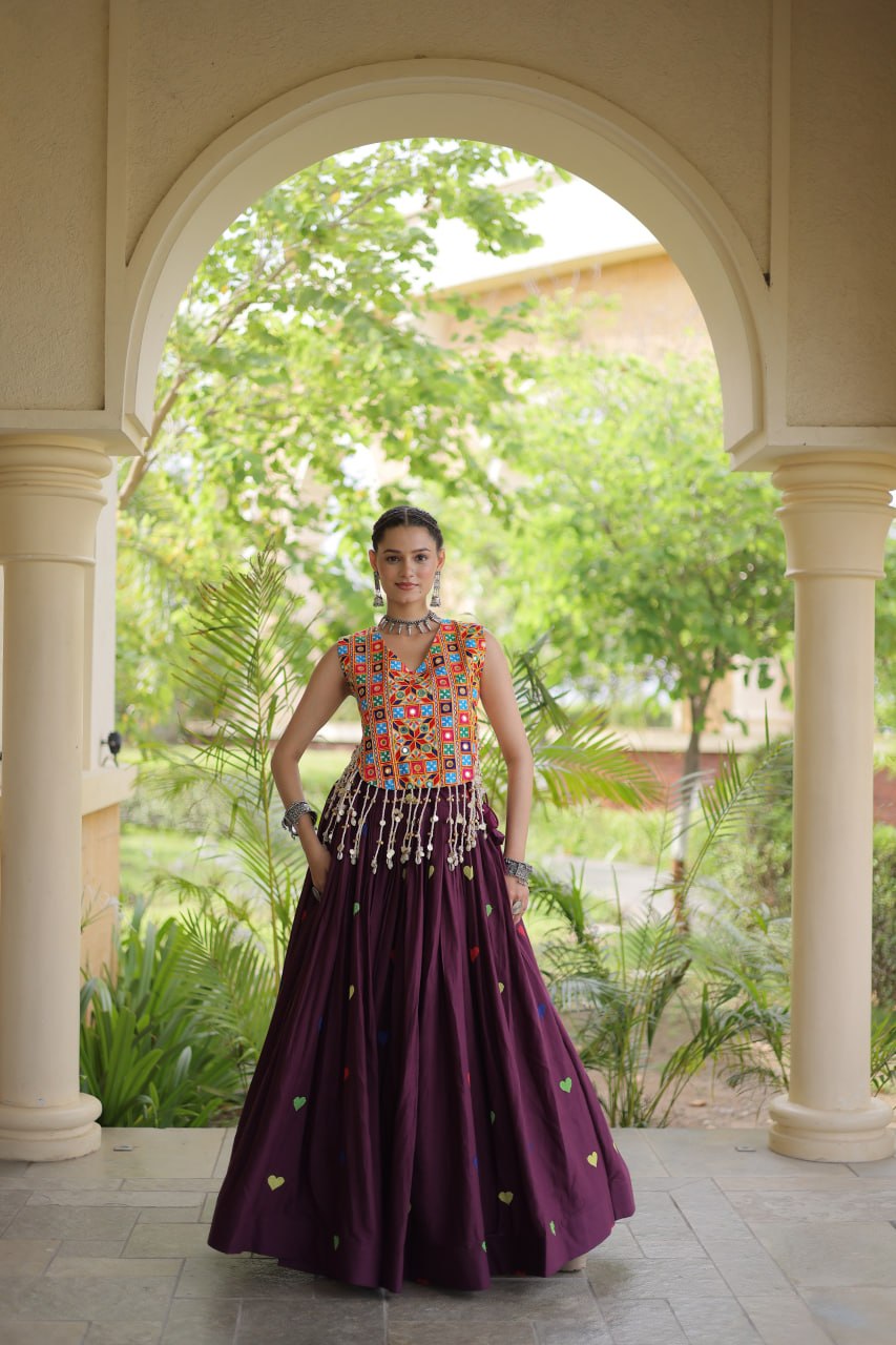 Cotton Heart Embroidered Lehenga Choli