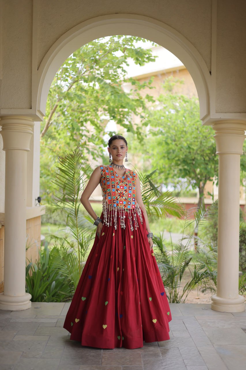 Cotton Heart Embroidered Lehenga Choli