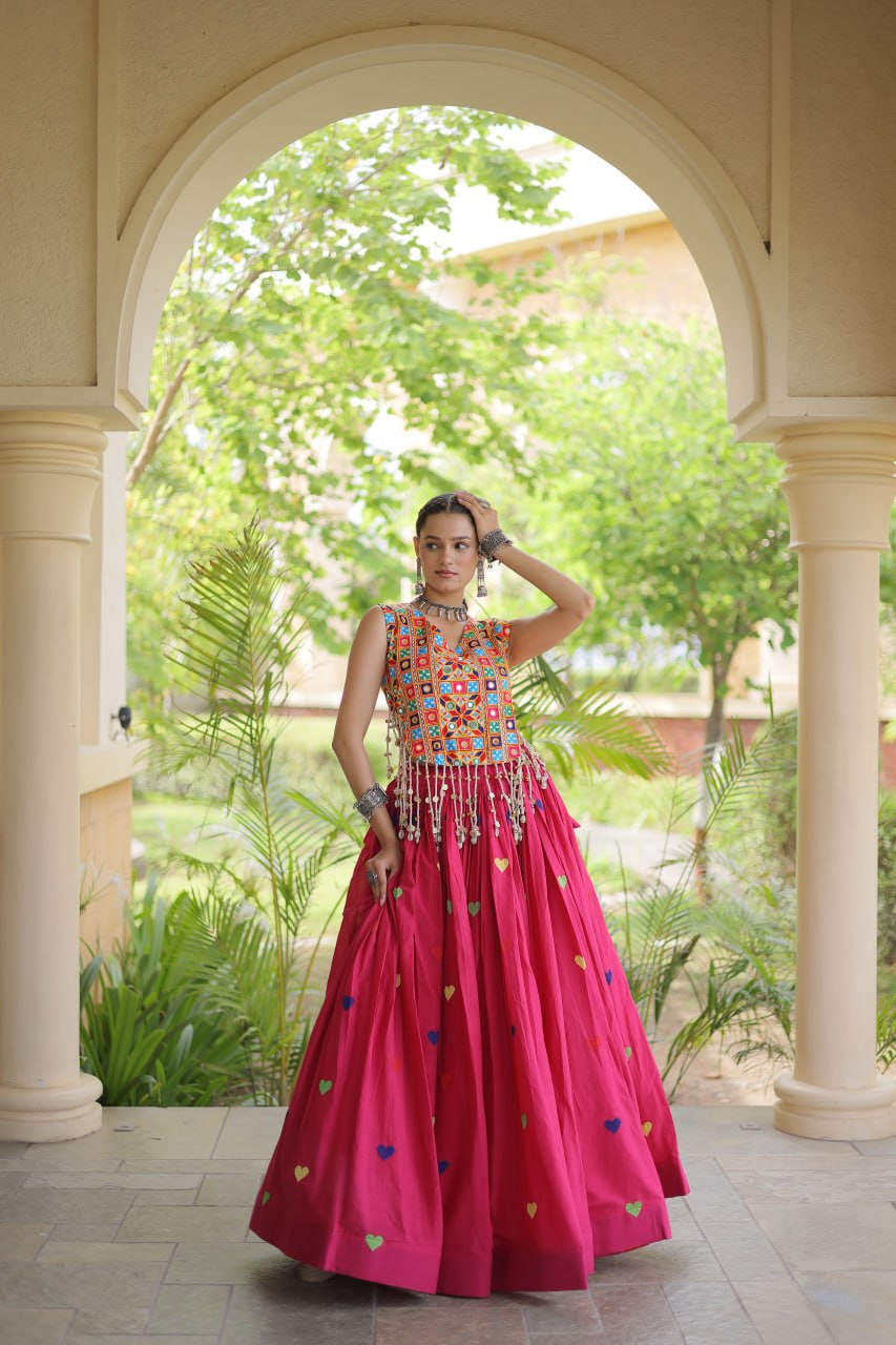 Cotton Heart Embroidered Lehenga Choli