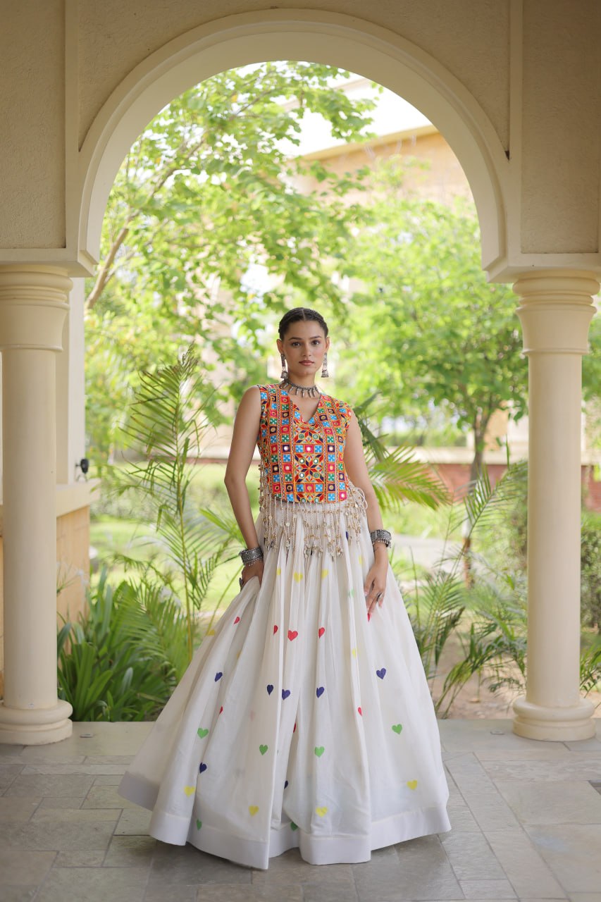 Cotton Heart Embroidered Lehenga Choli