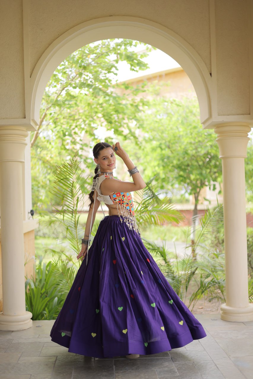 Cotton Heart Embroidered Lehenga Choli