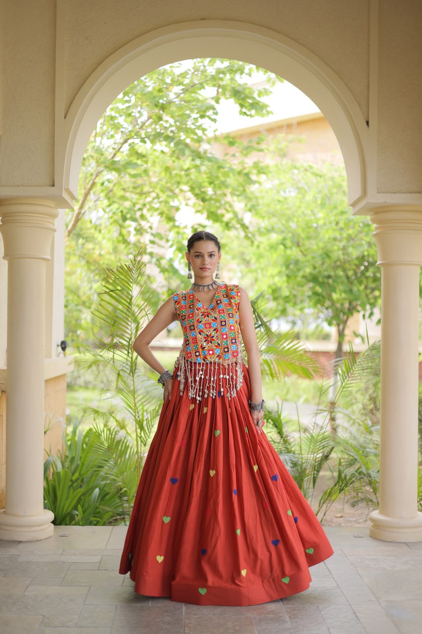 Cotton Heart Embroidered Lehenga Choli