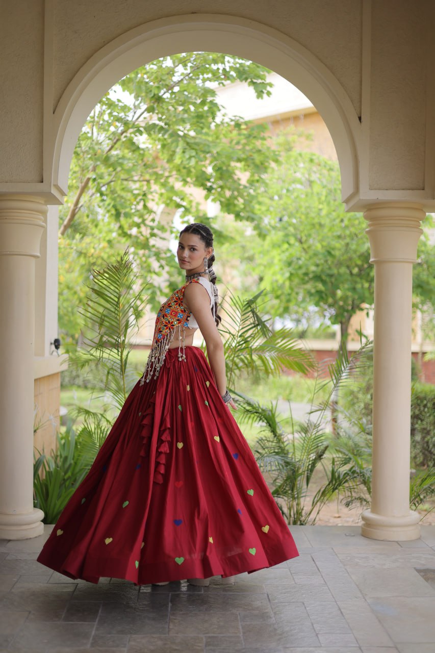 Cotton Heart Embroidered Lehenga Choli