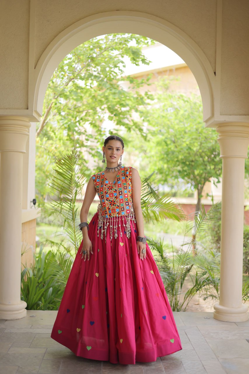 Cotton Heart Embroidered Lehenga Choli