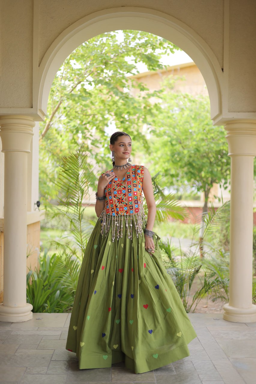 Cotton Heart Embroidered Lehenga Choli