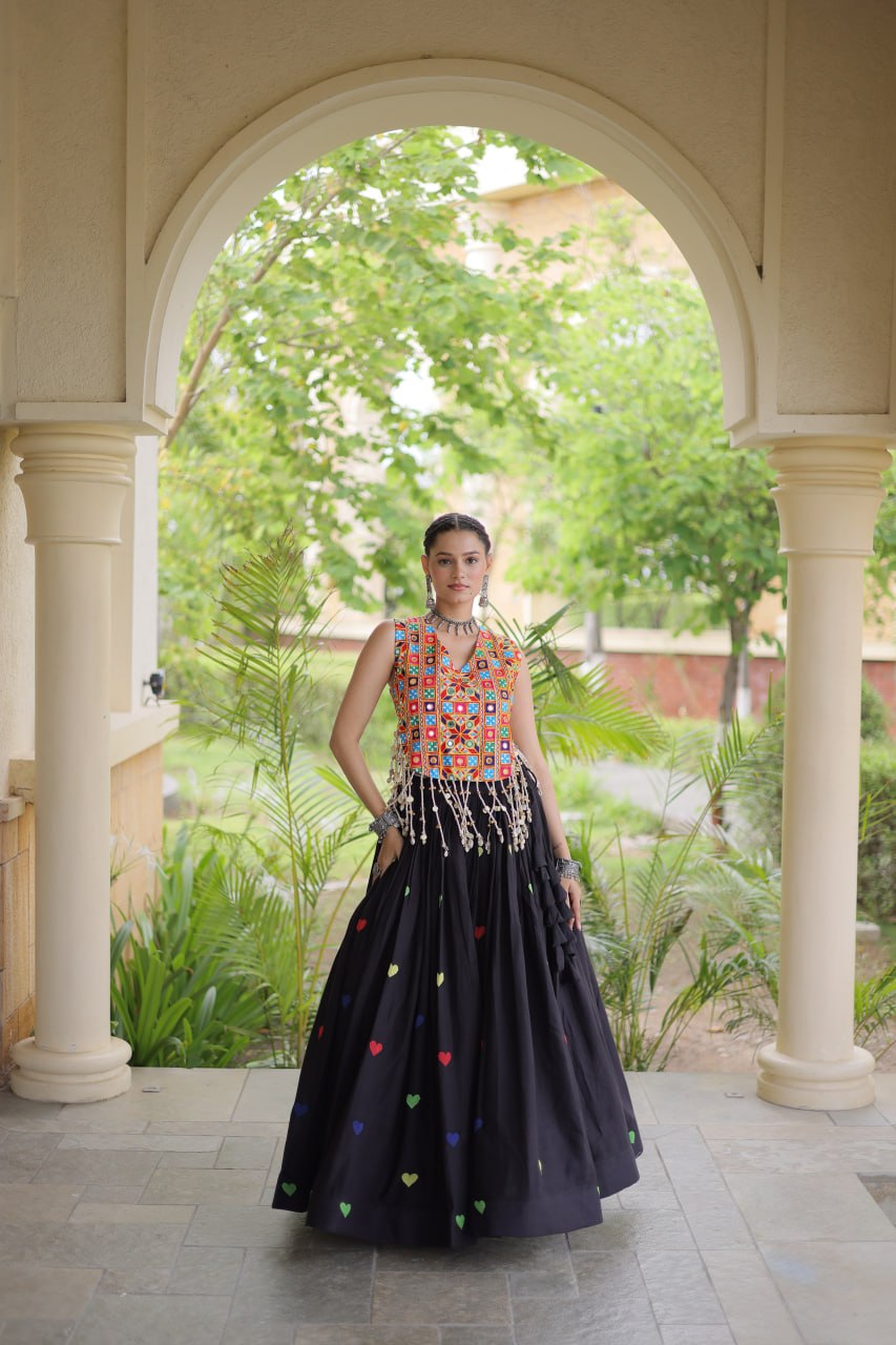 Cotton Heart Embroidered Lehenga Choli