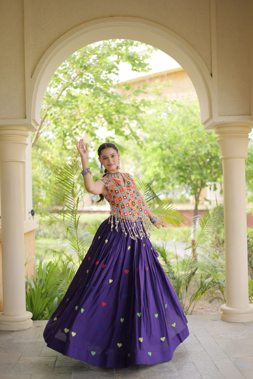 Cotton Heart Embroidered Lehenga Choli