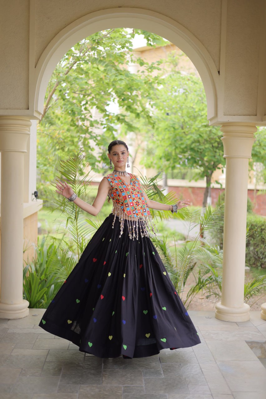 Cotton Heart Embroidered Lehenga Choli