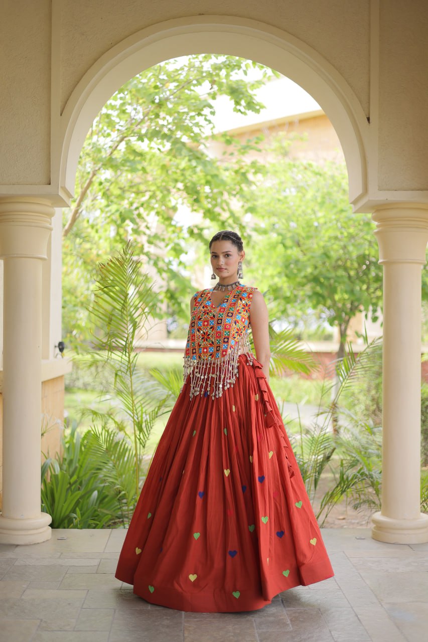 Cotton Heart Embroidered Lehenga Choli