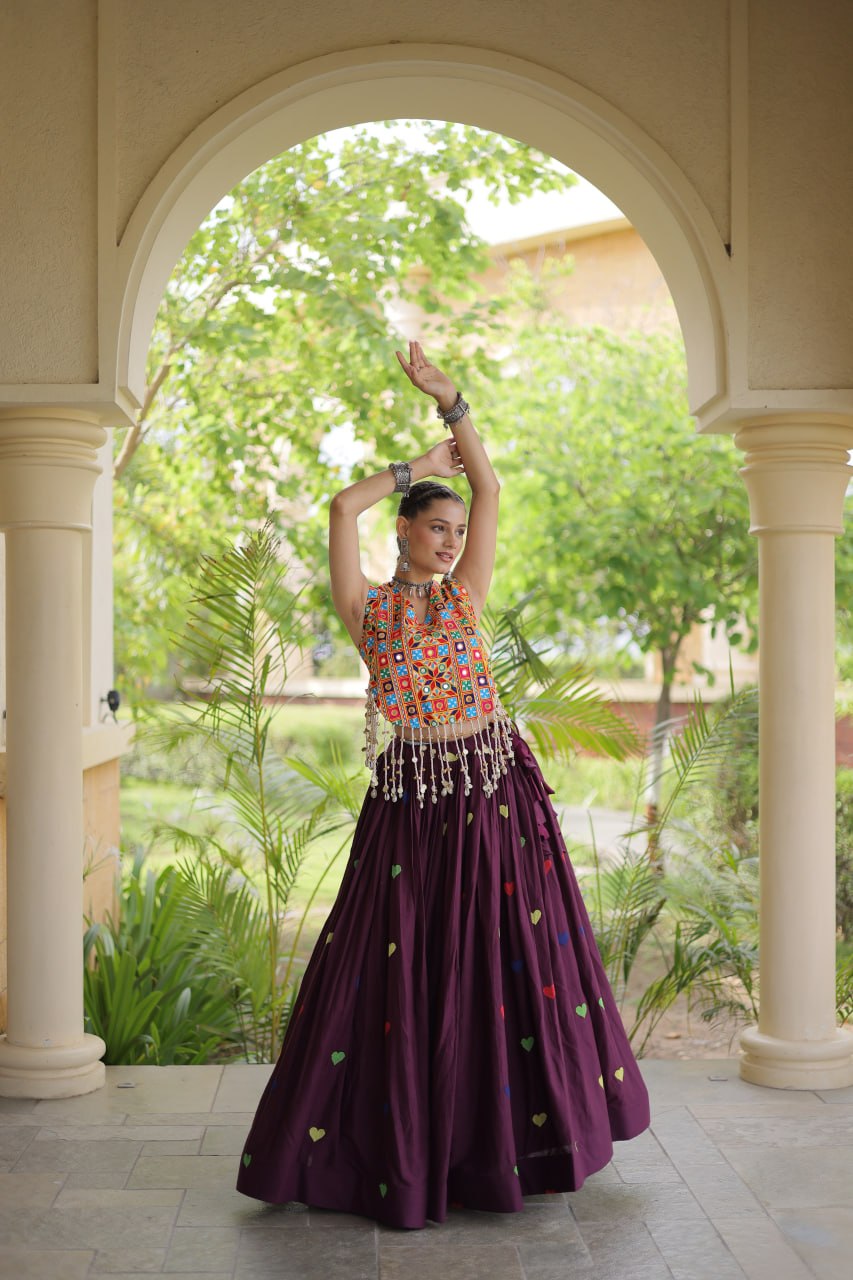 Cotton Heart Embroidered Lehenga Choli