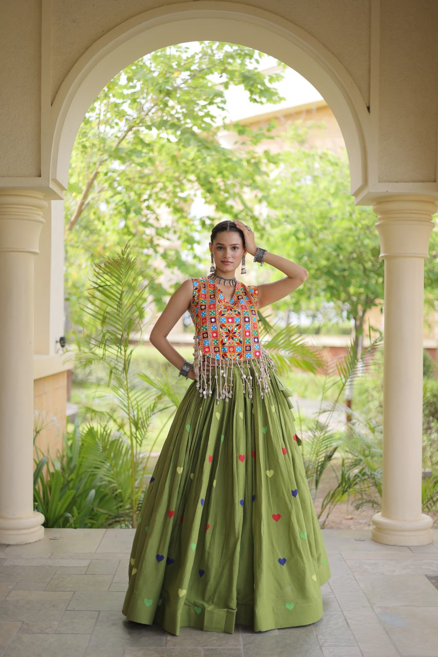 Cotton Heart Embroidered Lehenga Choli