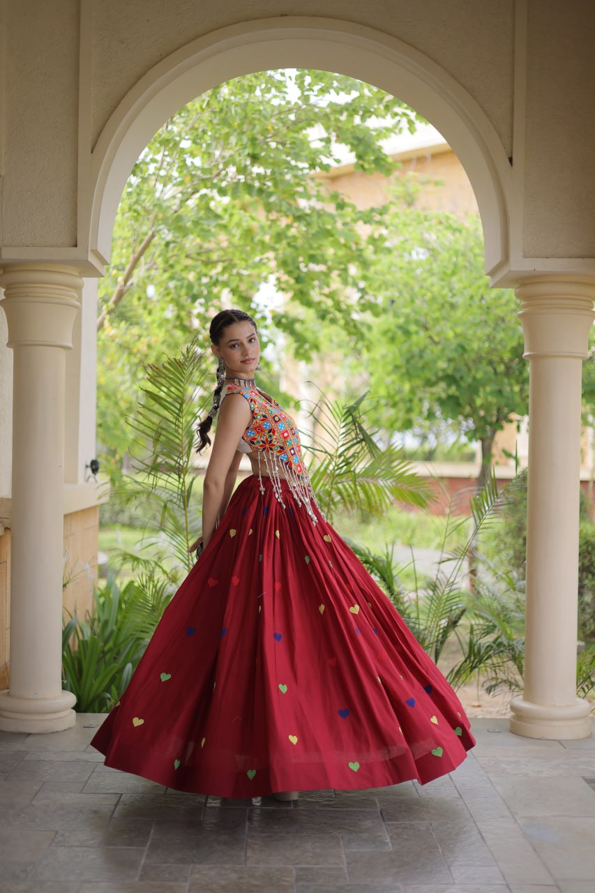 Cotton Heart Embroidered Lehenga Choli