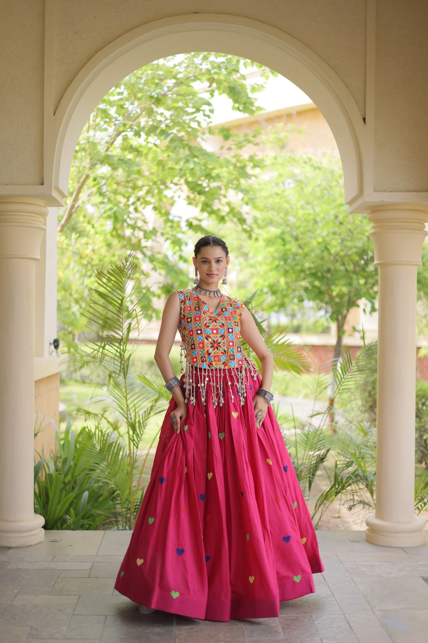 Cotton Heart Embroidered Lehenga Choli