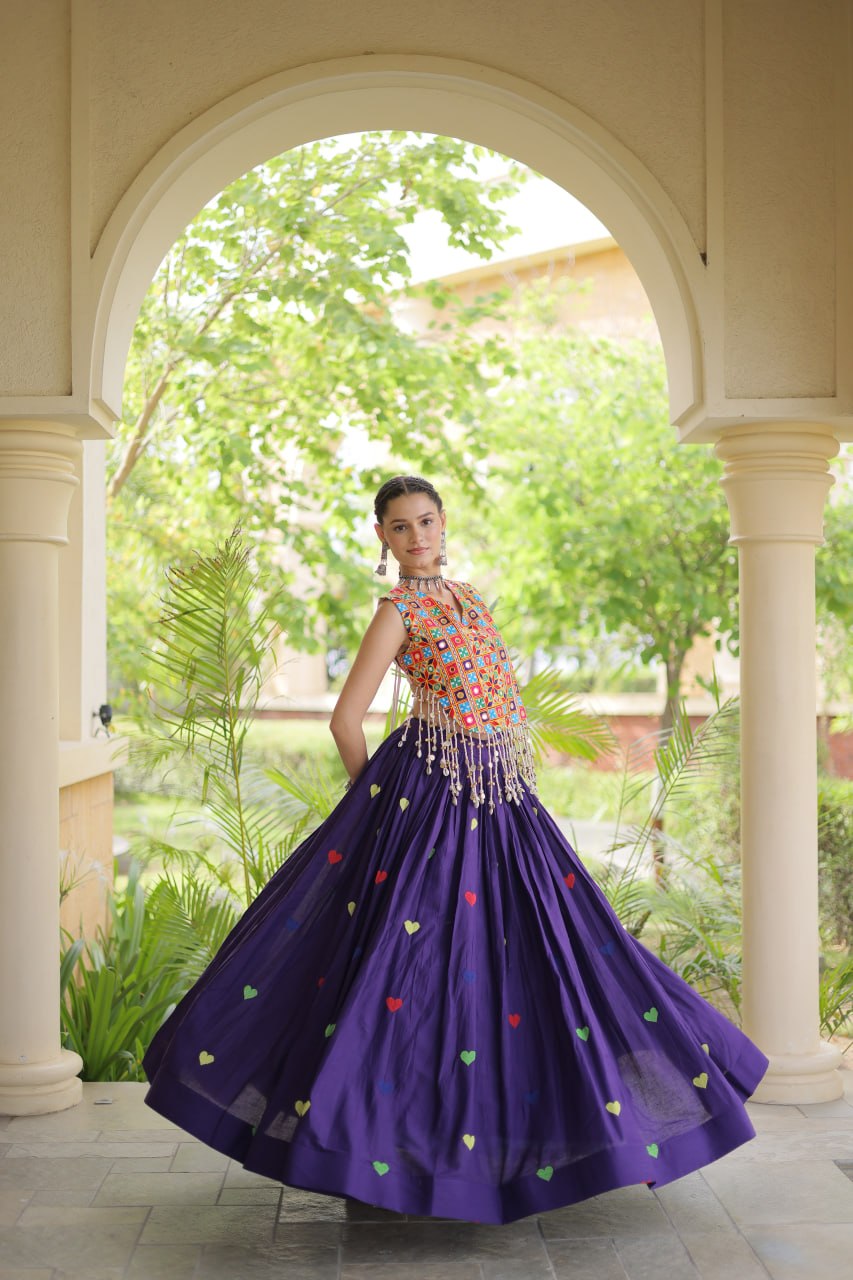 Cotton Heart Embroidered Lehenga Choli