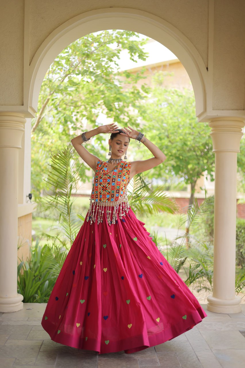 Cotton Heart Embroidered Lehenga Choli
