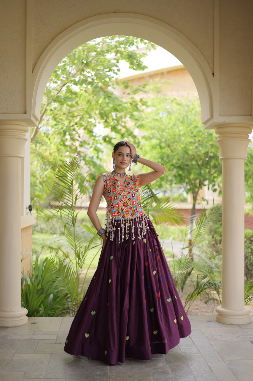 Cotton Heart Embroidered Lehenga Choli