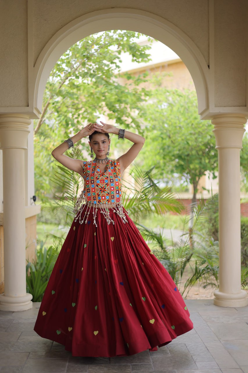 Cotton Heart Embroidered Lehenga Choli