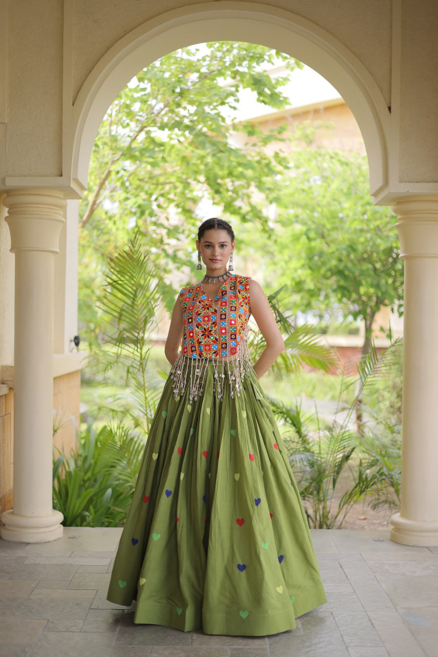 Cotton Heart Embroidered Lehenga Choli