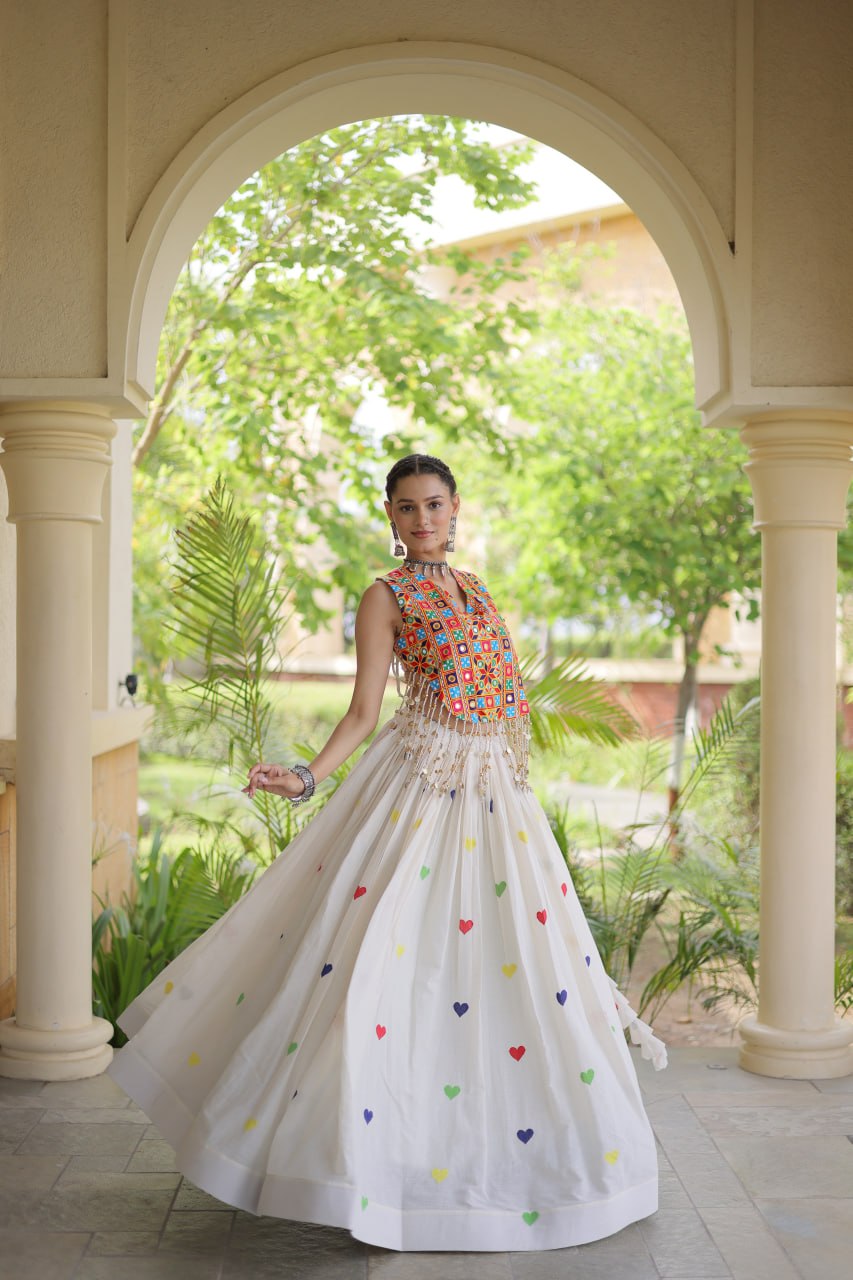 Cotton Heart Embroidered Lehenga Choli