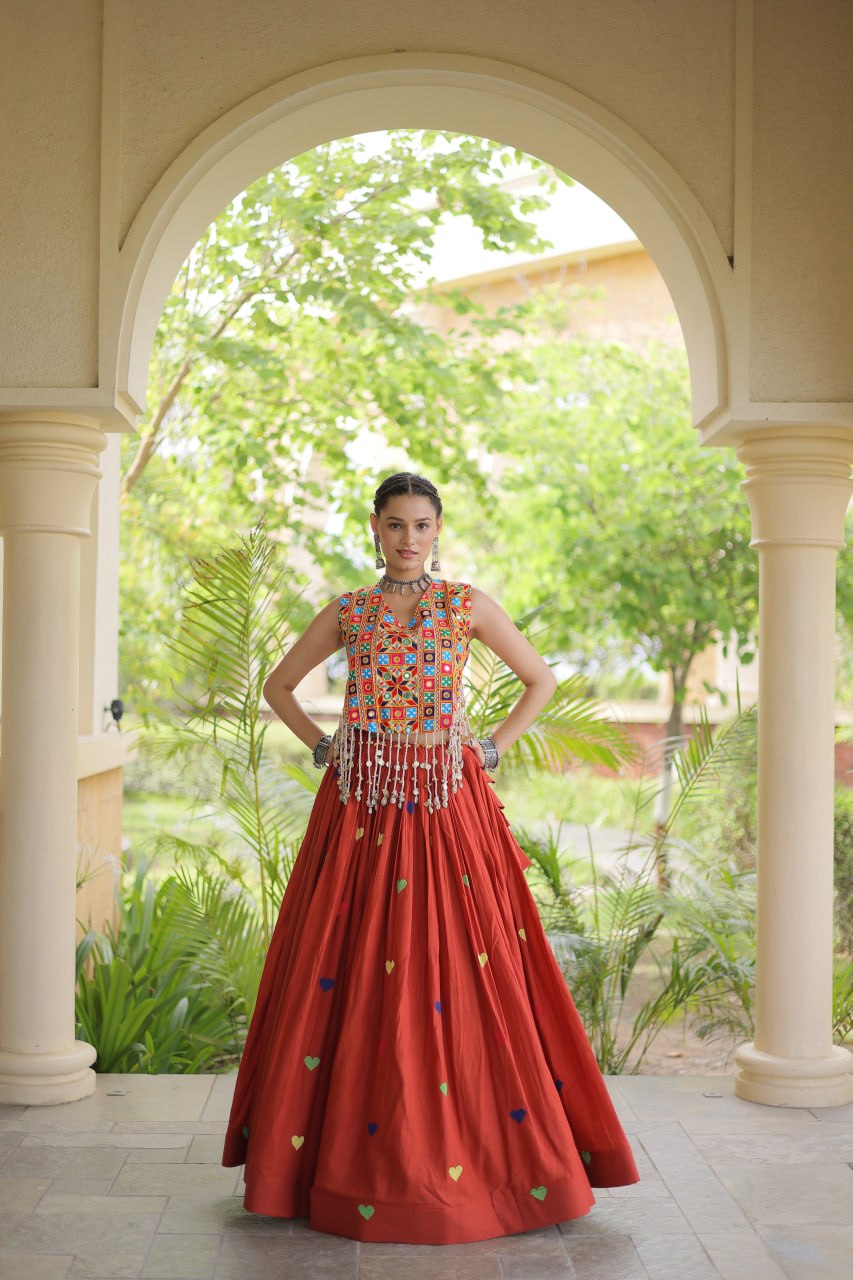 Cotton Heart Embroidered Lehenga Choli
