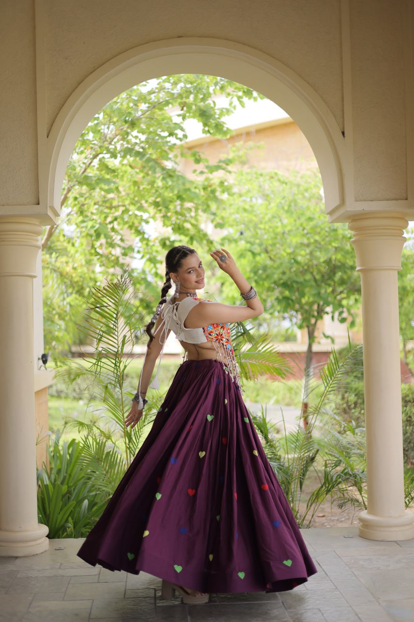Cotton Heart Embroidered Lehenga Choli
