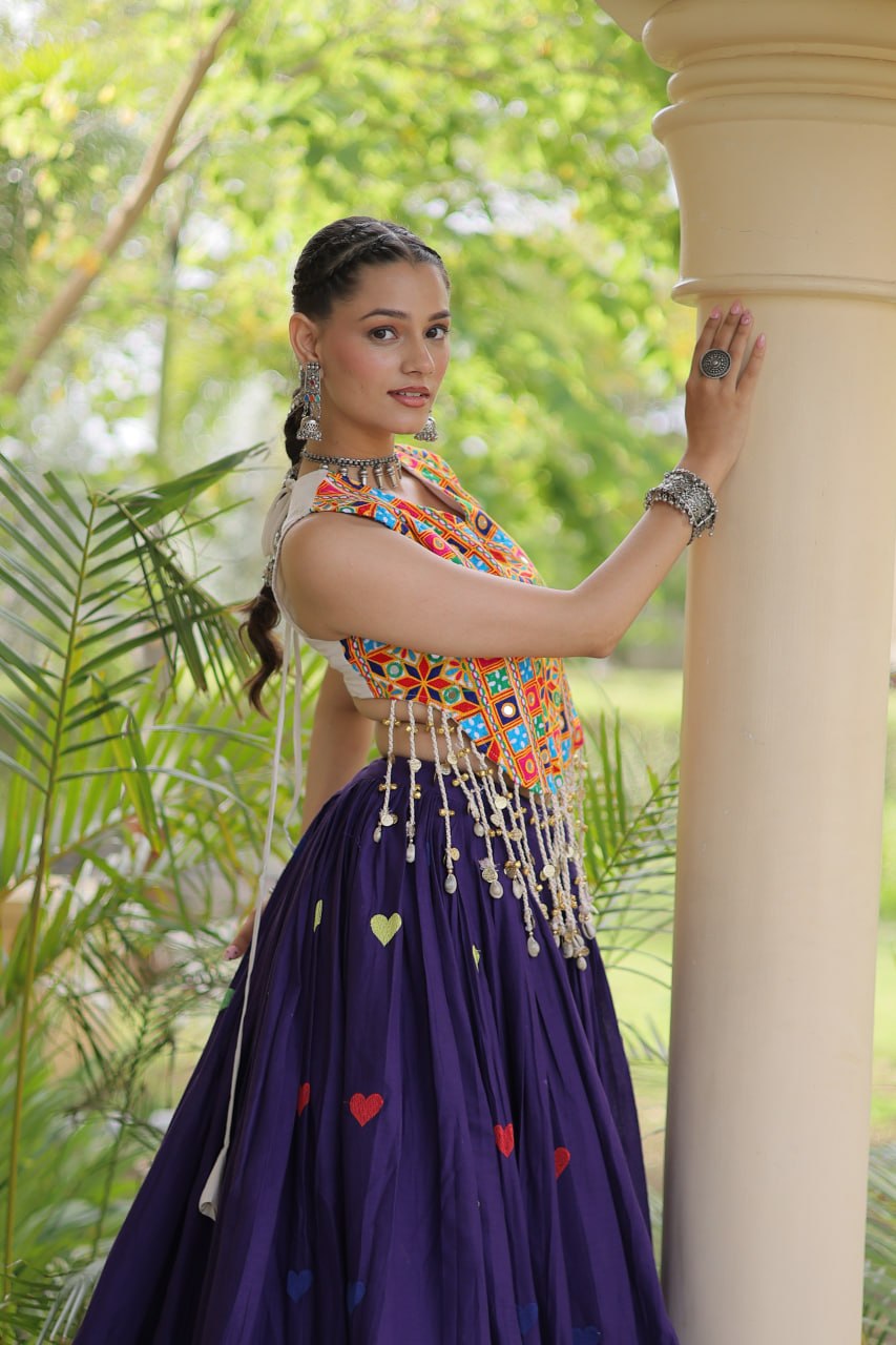 Cotton Heart Embroidered Lehenga Choli