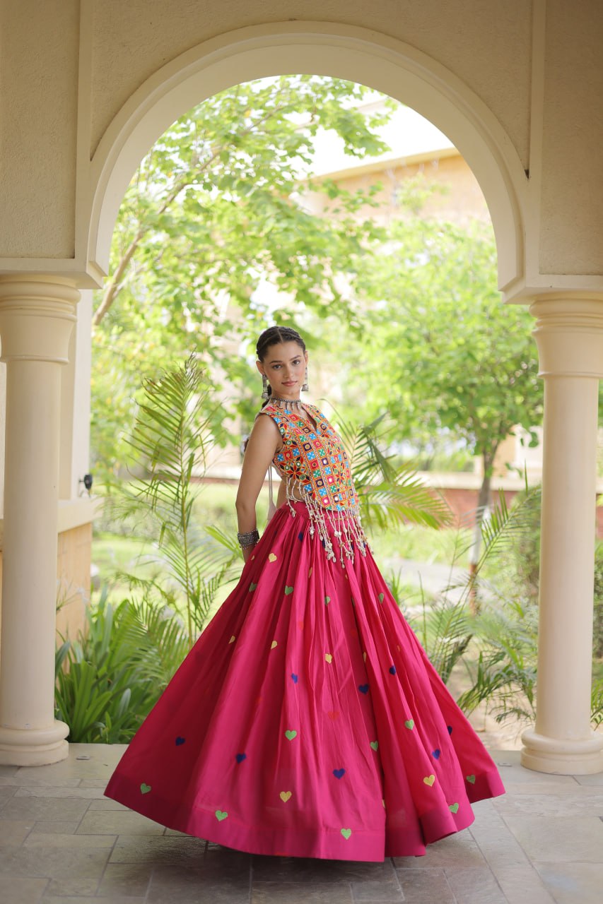 Cotton Heart Embroidered Lehenga Choli