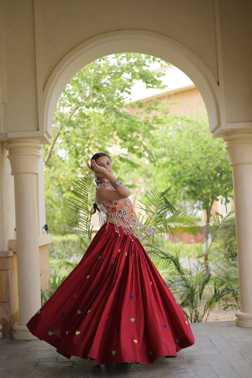 Cotton Heart Embroidered Lehenga Choli